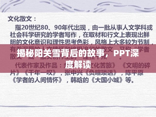 揭秘阳关雪背后的故事，PPT深度解读