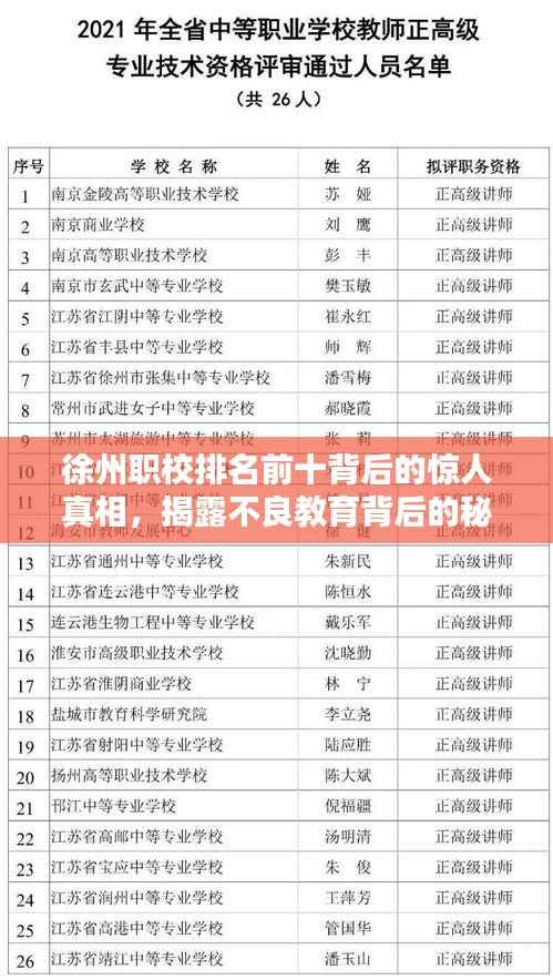 徐州职校排名前十背后的惊人真相，揭露不良教育背后的秘密！