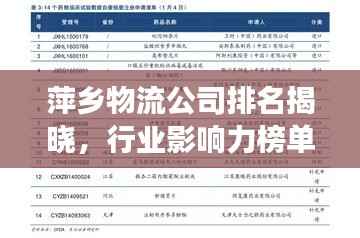 萍乡物流公司排名揭晓,行业影响力榜单重磅出炉!