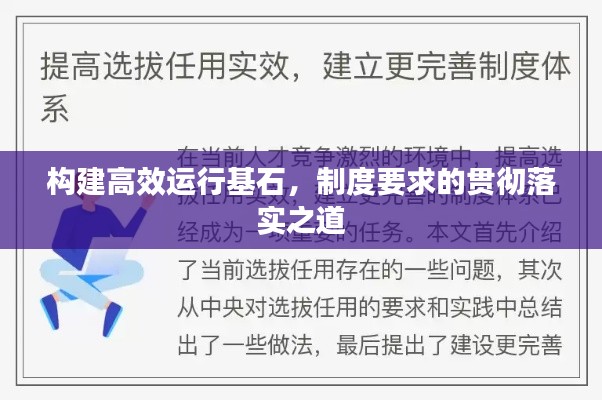 构建高效运行基石，制度要求的贯彻落实之道