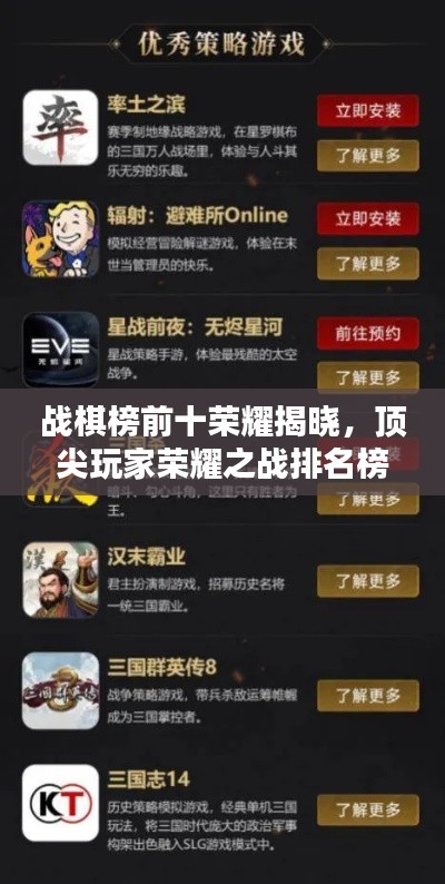 战棋榜前十荣耀揭晓,顶尖玩家荣耀之战排名榜