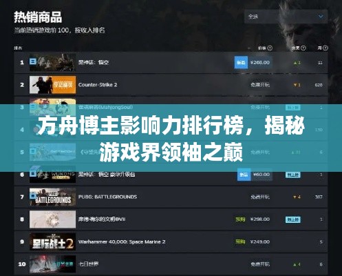 方舟博主影响力排行榜,揭秘游戏界领袖之巅