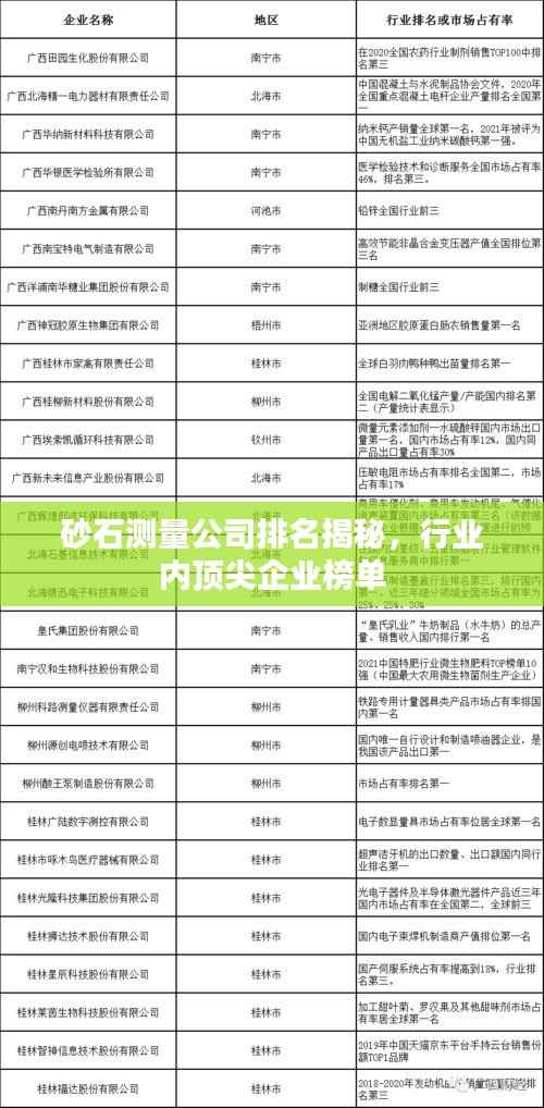 砂石测量公司排名揭秘,行业内顶尖企业榜单